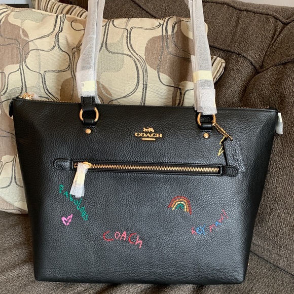 LIMITED EDITION 🔥Authentic COACH LEATHER with dairy embroidery zip top Tote - Picture 2 of 14